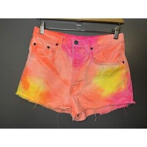 Carmar Shorts Womens 26 Multicolor Tie Dye Denim Cutoff Raw Hem Fringe Summer